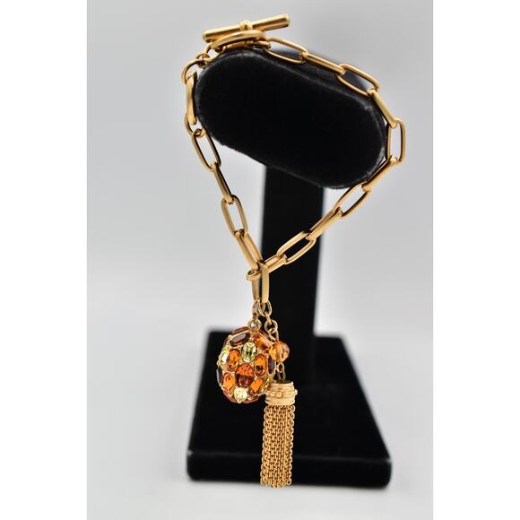 Swarovski Vintage Topaz Chocolate Crystal Bracelet Brushed Gold Swan Signed Bin7 - Picture 2 of 12